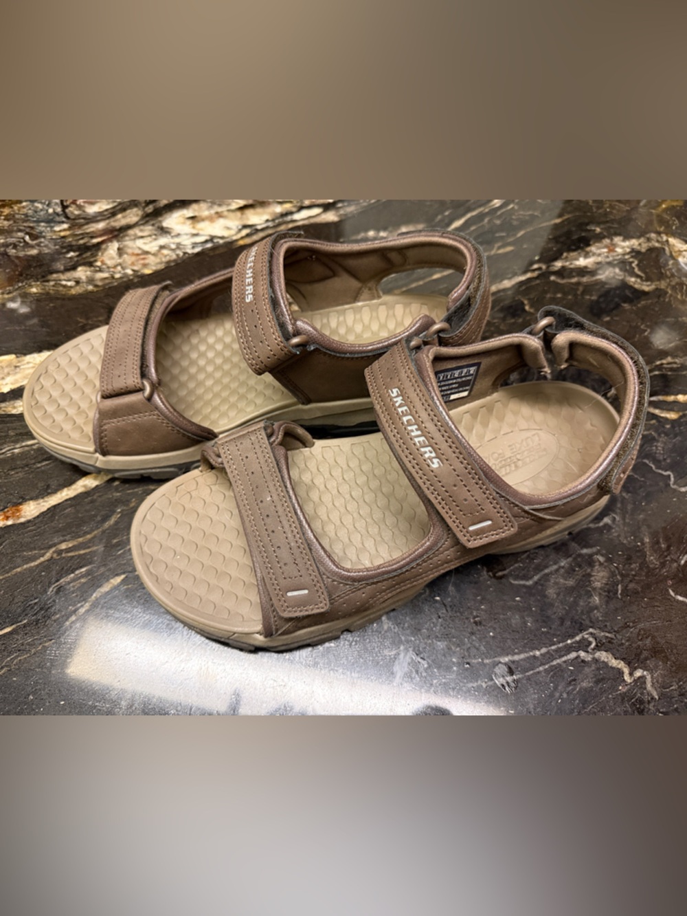 Skechers Taupe Brown Dual-Strap Comfort Sandals